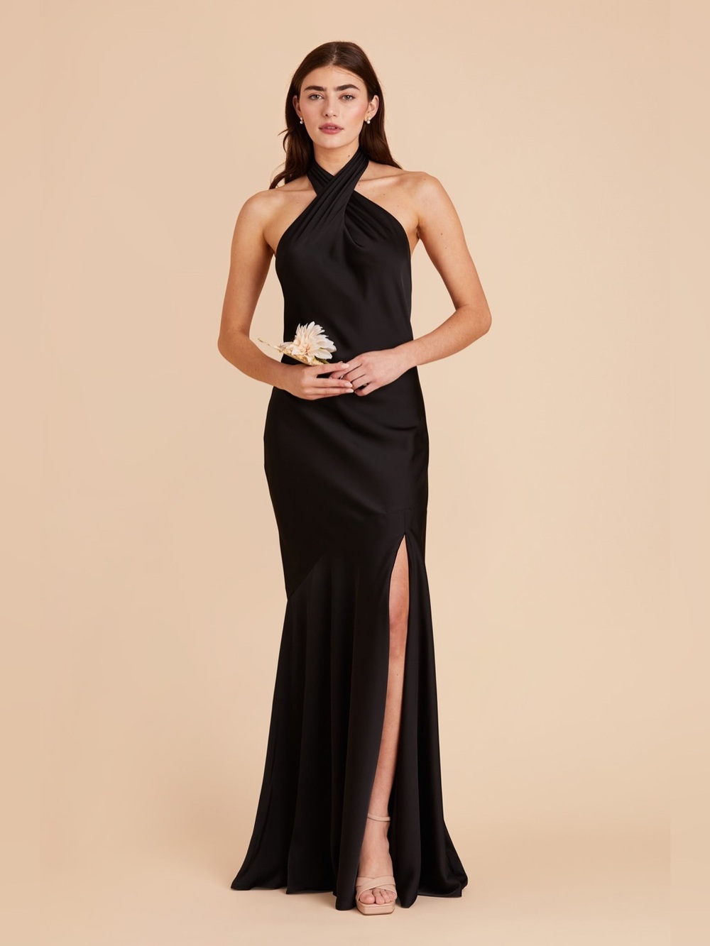 Birdy Grey Black Halter Neck Evening Gown with Side Slit size small